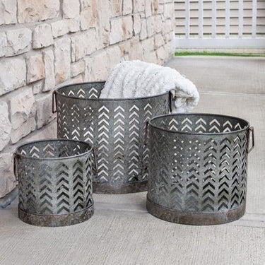 3/Set, Chevron Metal Baskets - The Fox Decor